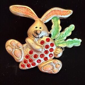Cute Bunny Brooch with Red and Green Accents (B3)